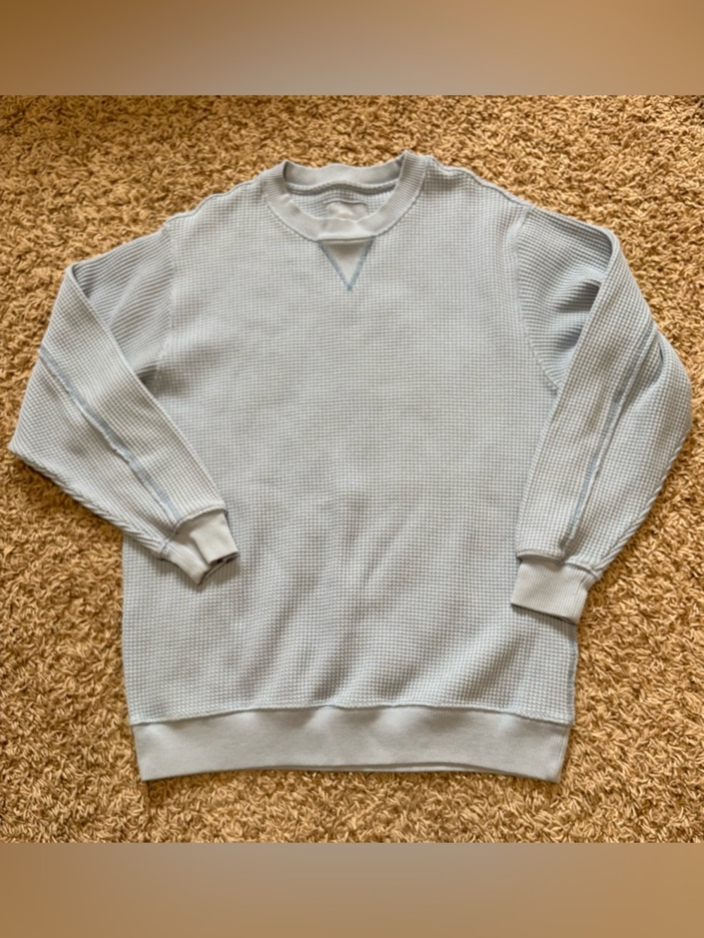 Aerie Light Blue Waffle-Knit Crewneck Sweater Womens size XS oversized fit